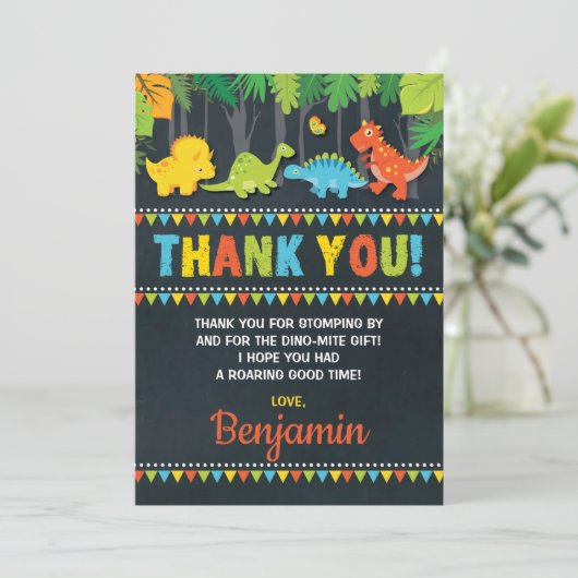 Dinosaur Birthday Hartelijk dank voor Roar Party C Kaart (Staand voorkant)