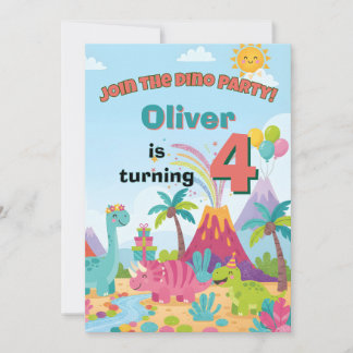 Dinosaur Birthday Invitation – 5x7 Kids Party Card Kaart