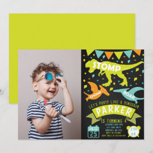 Dinosaur Birthday Invitation Chalkboard Foto Kaart