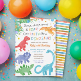 Dinosaur Birthday Invitation Colorful Cute Kaart