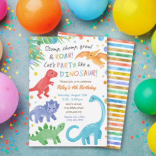 Dinosaur Birthday Invitation Colorful Cute Kaart