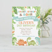 Dinosaur Birthday Invitation, Dino Invitation Kaart (Staand voorkant)