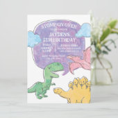 Dinosaur Birthday Invitation, Dino Party Invitati Kaart (Staand voorkant)