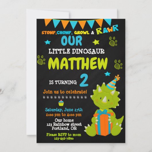 Dinosaur birthday invitation - Dino party invite Kaart (Voorkant)