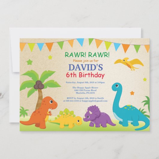 Dinosaur Birthday Invitation Dino Party Kaart (Voorkant)