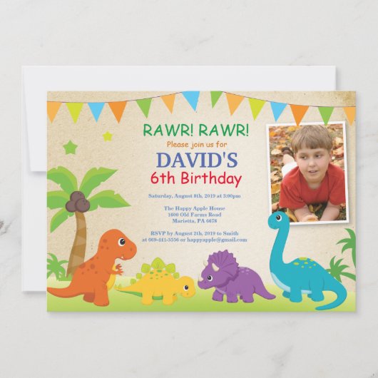 Dinosaur Birthday Invitation Dino Party Kaart (Voorkant)