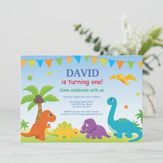 Dinosaur Birthday Invitation Dino Party Kaart (Staand voorkant)