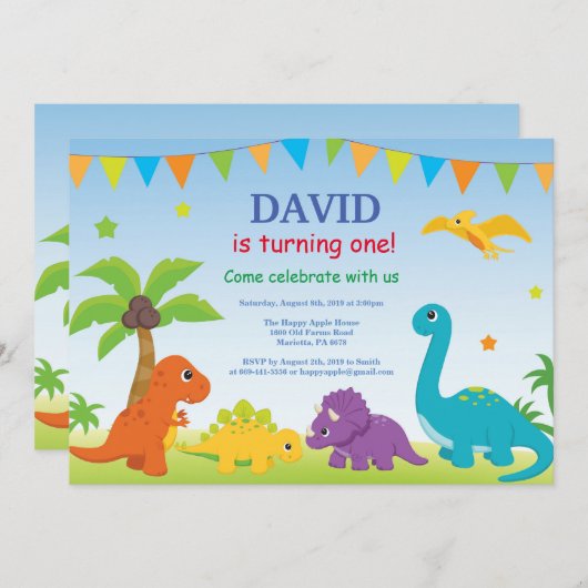 Dinosaur Birthday Invitation Dino Party Kaart (Voorkant / Achterkant)