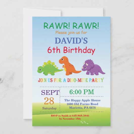 Dinosaur Birthday Invitation Dino Party Kaart (Voorkant)