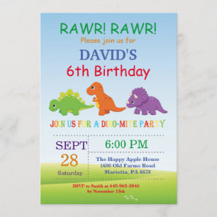 Dinosaur Birthday Invitation Dino Party Kaart