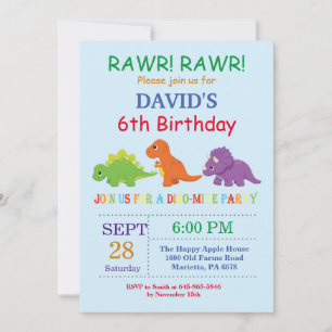 Dinosaur Birthday Invitation Dino Party Kaart