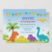 Dinosaur Birthday Invitation Dino Party Kaart (Voorkant / Achterkant)