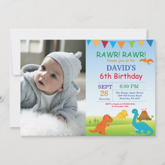 Dinosaur Birthday Invitation Dino Party Kaart (Voorkant)