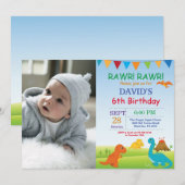 Dinosaur Birthday Invitation Dino Party Kaart (Voorkant / Achterkant)