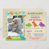 Dinosaur Birthday Invitation Dino Party Kaart (Voorkant / Achterkant)