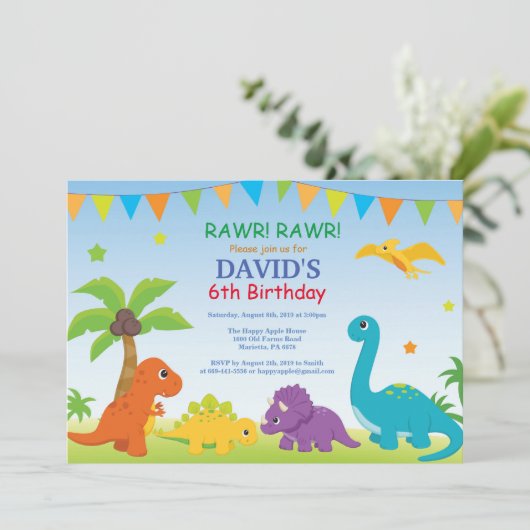 Dinosaur Birthday Invitation Dino Party Kaart (Staand voorkant)
