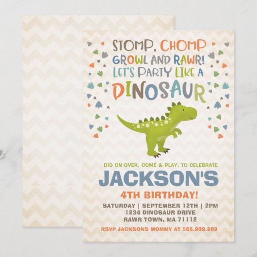 Dinosaur Birthday Invitation Dinosaur Dig Party Kaart (Voorkant / Achterkant)