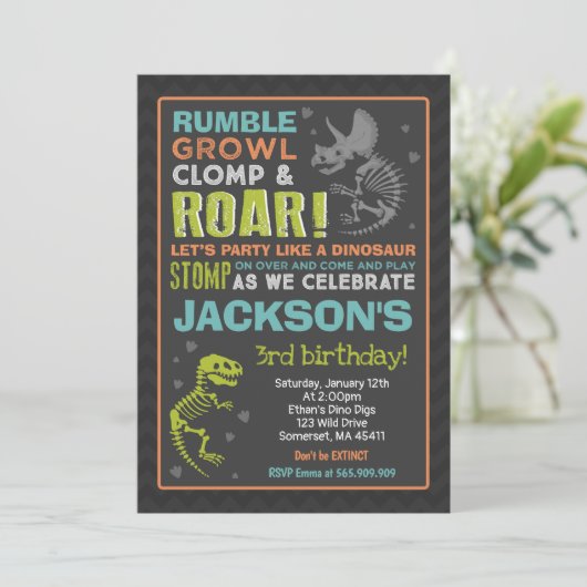 Dinosaur Birthday Invitation Dinosaur Fossil Party Kaart (Staand voorkant)