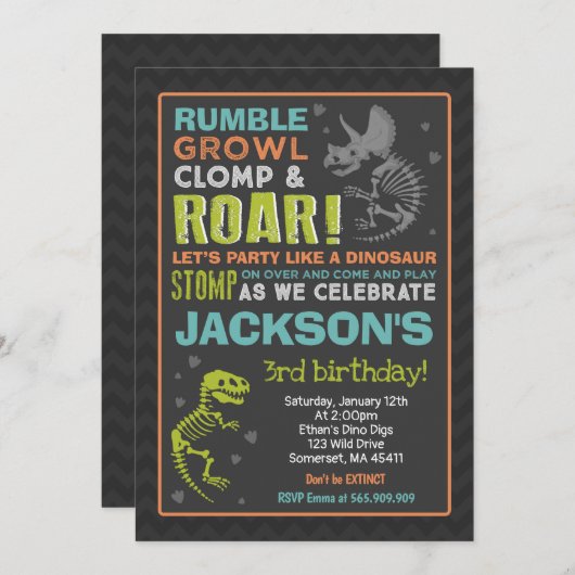 Dinosaur Birthday Invitation Dinosaur Fossil Party Kaart (Voorkant / Achterkant)