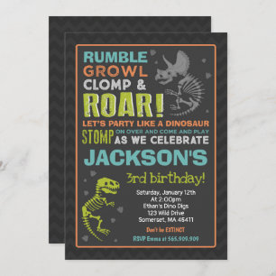 Dinosaur Birthday Invitation Dinosaur Fossil Party Kaart