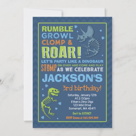 Dinosaur Birthday Invitation Dinosaur Fossil Party Kaart (Voorkant)