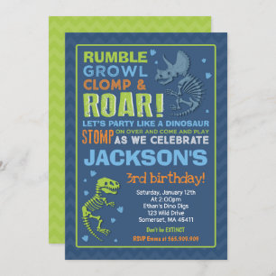 Dinosaur Birthday Invitation Dinosaur Fossil Party Kaart