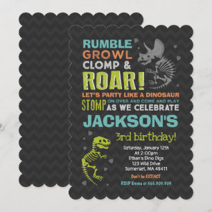 Dinosaur Birthday Invitation Dinosaur Fossil Party Kaart
