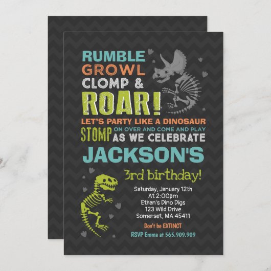 Dinosaur Birthday Invitation Dinosaur Fossil Party Kaart (Voorkant / Achterkant)