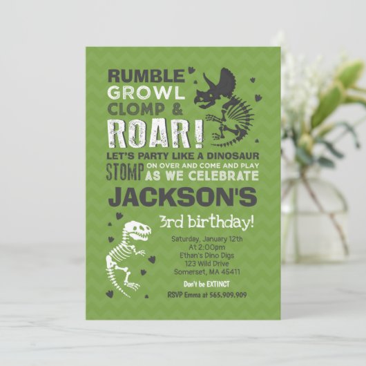Dinosaur Birthday Invitation Dinosaur Fossil Party Kaart (Staand voorkant)