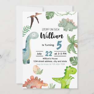 Dinosaur Birthday Invitation, Dinosaur Invitation Kaart