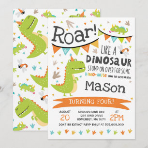 Dinosaur Birthday Invitation Dinosaur Roar Party Kaart