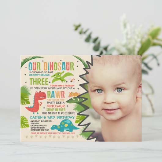 Dinosaur Birthday Invitation Dinosaur T-Rex Party Kaart (Staand voorkant)