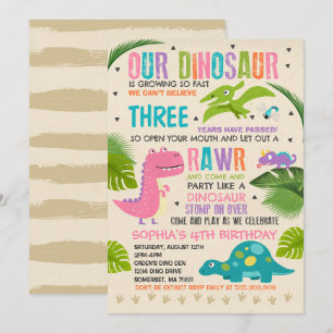 Dinosaur Birthday Invitation Dinosaur T-Rex Party Kaart