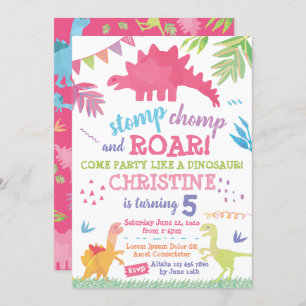 Dinosaur Birthday Invitation for Girl Kaart