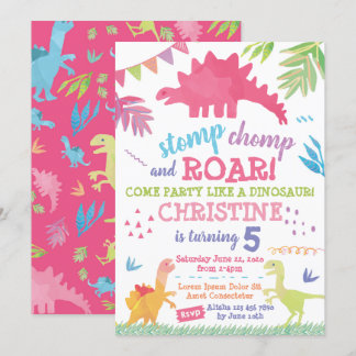 Dinosaur Birthday Invitation for Girl Kaart