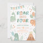 Dinosaur Birthday Invitation Four. Cute Baby Dino  Kaart (Voorkant)