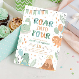 Dinosaur Birthday Invitation Four. Cute Baby Dino  Kaart