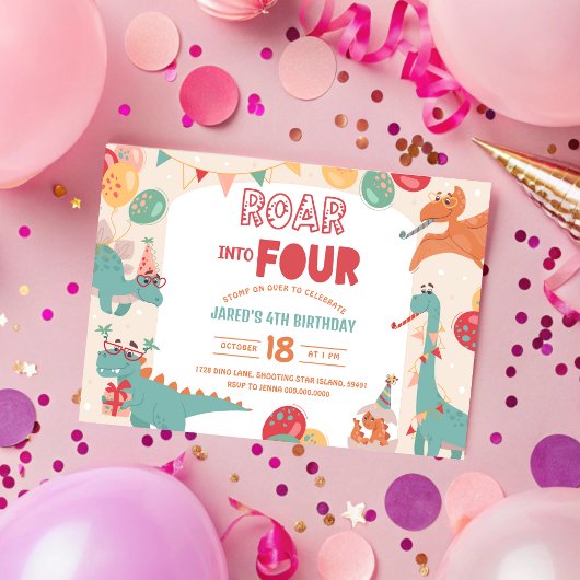 Dinosaur Birthday Invitation Four. Modern Dino Kaart