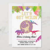 Dinosaur Birthday Invitation Girl Birthday Paars Kaart (Voorkant)