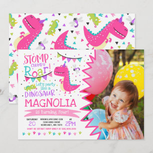 Dinosaur Birthday Invitation Girl Dinosaur Party Kaart