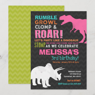 Dinosaur Birthday Invitation Girl Dinosaur Party Kaart