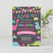 Dinosaur Birthday Invitation Girl Dinosaur Party Kaart (Staand voorkant)