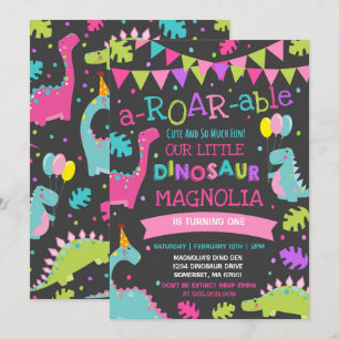 Dinosaur Birthday Invitation Girl Dinosaur Party Kaart