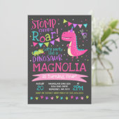 Dinosaur Birthday Invitation Girl Dinosaur Party Kaart (Staand voorkant)