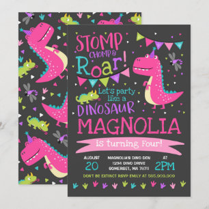Dinosaur Birthday Invitation Girl Dinosaur Party Kaart