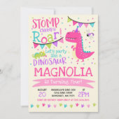 Dinosaur Birthday Invitation Girl Dinosaur Party Kaart (Voorkant)