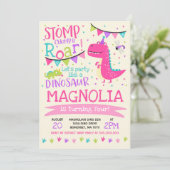 Dinosaur Birthday Invitation Girl Dinosaur Party Kaart (Staand voorkant)
