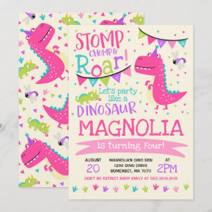 Dinosaur Birthday Invitation Girl Dinosaur Party Kaart