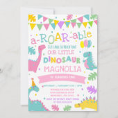 Dinosaur Birthday Invitation Girl Dinosaur Party Kaart (Voorkant)