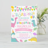 Dinosaur Birthday Invitation Girl Dinosaur Party Kaart (Staand voorkant)